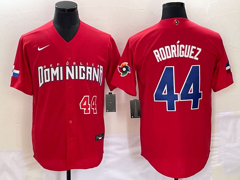 Men 2023 World Cub Dominicana 44 Rodriguez Red Nike MLB Jersey3
